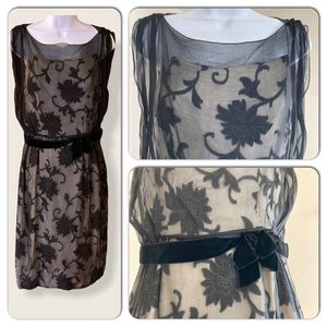 Vtg 1960s cocktail dress. Sheer overlay wiggle
